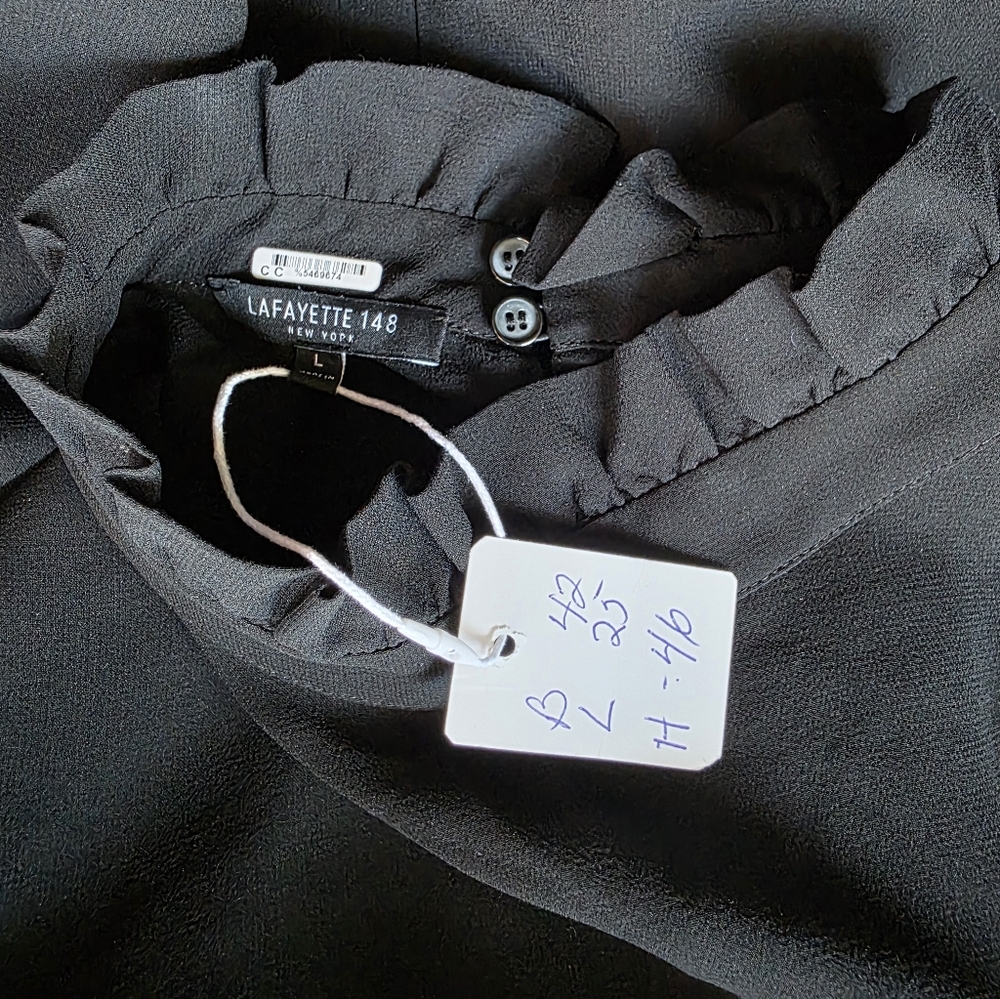 Lafayette 148 New York 100% Silk Black SzL  Blouse - Picture 4 of 5